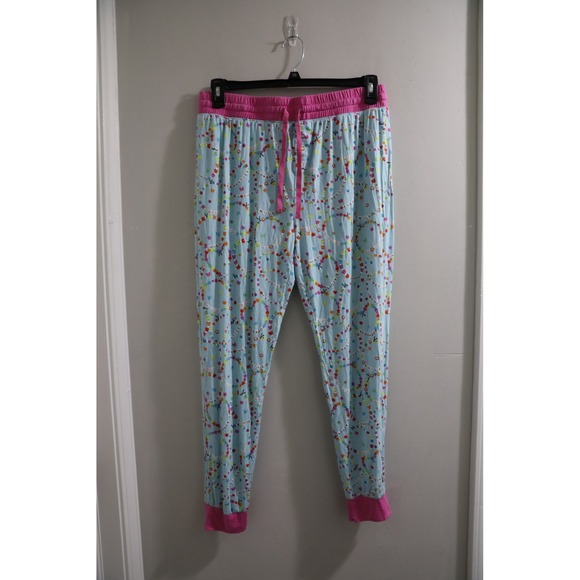 Little Sleepies Pajama Pants Women's Large Light Blue Pink Hearts Lounge - Picture 1 of 4